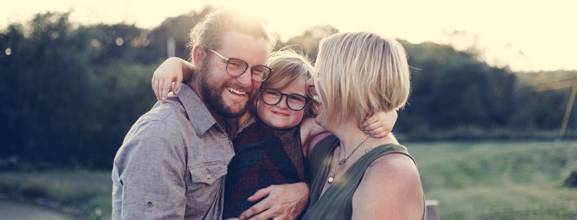 Happy caucasian family in a farm